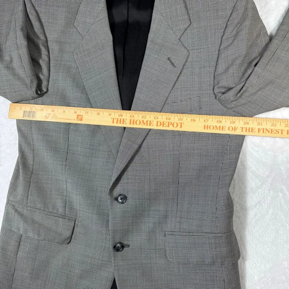 Halston‎ Pure Wool Men's 40R Blazer USA Made Sports Coat Black White 2 Button